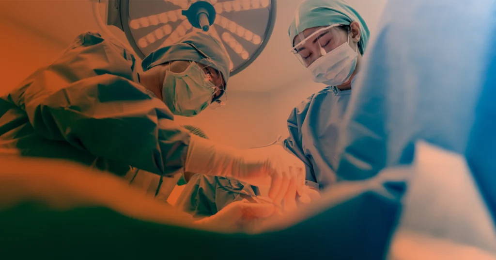 Patient angle of doctors performing surgery